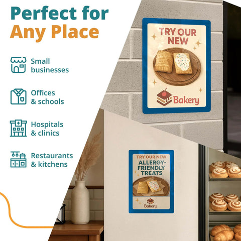 8.5 By 11 Inch Peel And Stick Adhesive Wall Frames Pack Of 5 In Blue, self-adhesive sign holders, bakery display