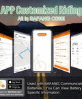 App display for Can Protocol E Bike Display DPC080 1.9 Inch TFT Screen showcasing riding features and BAFANG compatibility.