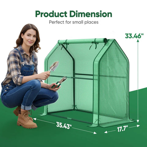 Two Pack Easy Setup Mini Indoor Outdoor Tabletop Greenhouse Portable Small Green House With Transparent PVC Cover Waterproof UV Protected For Garden Seed Starting Nursery 36 By 18 By 33 Inches Green
