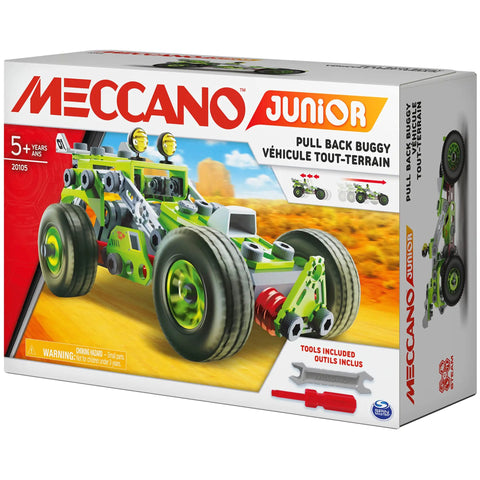Deluxe 3 In 1 Pull Back Buggy STEAM Model Building Kit box showing assembled green vehicle for kids 5 and up.