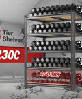 72.05 Inch Tall Heavy Duty Garage Shelving Unit Built Tough With 2300 Lb Capacity Steel Frame No Collapse Design Stable Shelves For Garage Basement Or Pantry Storage And Organization. 5-tier steel rack with dumbbell storage