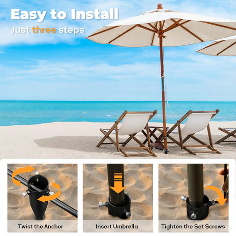 Beach Umbrella Sand Anchor Heavy Duty Outdoor Umbrella Holder No Dig Ground Base Easy Setup Wind Resistant Sturdy And Reliable Two Point Three Inch Inner Diameter Black 1 Pack For Safer Beach Umbrella Security installation steps
