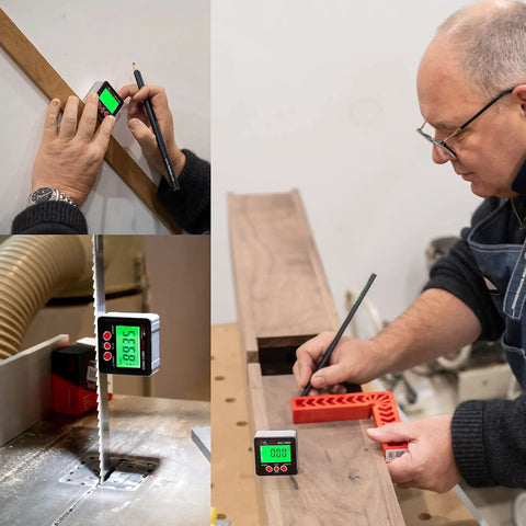 Digital Angle Finder Magnetic With Case And Backlit LCD For Table Saw Woodworking And Construction IP54 Rating in use