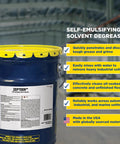 Self Emulsifying Solvent Degreaser For Heavy Grease And Grime Cleanup, 5 Gallon Industrial Degreaser in blue container