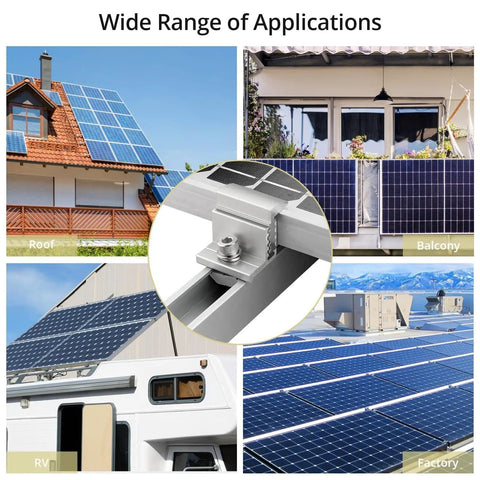 Adjustable Solar Panel Mounting Brackets 30 To 50mm Kit With 10 Aluminum End Clamps showing versatility on roofs and RVs