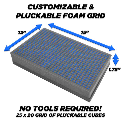 17 Inch Locking Storage Box With Two Layer Customizable Foam Hard Shell Aluminum Frame Lock Box showing foam grid dimensions