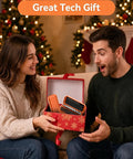 Couple excitedly unveiling the Knockout Precision Screwdriver Set Features Fifty Five Mini Bits Including Phillips Torx And Pentalobe for tech repairs.