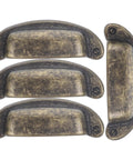 Vintage Bronze Metal Shell Cabinet Handles Set Four Pack Retro Drawer Pulls for Kitchen Cupboards and Dressers 7 Inch