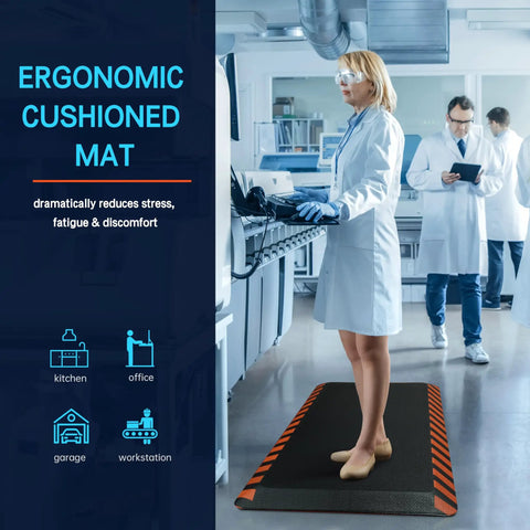 Anti Fatigue Standing Mat For Work, Industrial-Grade Ergonomic Floor Cushion With High-Density Memory Foam, Orange Border