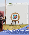 Heavy Duty Archery Backstop Netting 10 X 10 Ft for backyard target practice with reinforced polyester net and stitched hems.
