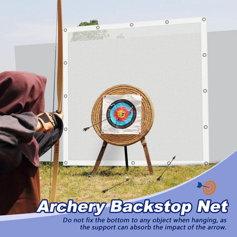 Heavy Duty Archery Backstop Netting 10 X 10 Ft for backyard target practice with reinforced polyester net and stitched hems.