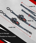 2 Pack Self Retracting Ratchet Tie Downs 1 Inch Wide 10 Feet Long With Auto Rewind 1200 Pound Break Strength No Loose Ends
