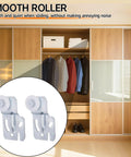 Sliding Closet Door Roller Kit With Slide Track For Top Hung Wardrobe Doors, 10 Pcs Set Including 4 Front Rollers, shown in front view