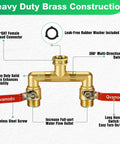 360 Degree Rotating Garden Hose Splitter With Independent Valves, 3/4 Inch GHT Brass High Flow Splitter, Heavy Duty Faucet Attachment For Outdoor Yard, Swivel Heads For Easy Hose Management; 3/4" female GHT brass swivel with valves