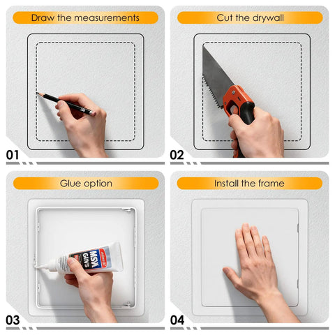 Steps to install Heavy Grade 6X6 Inch Drywall Access Panel With Concealed Hinge System for DIY ceiling repair.
