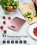 Pink Slim Digital Kitchen Scale With 11Lb Capacity, 6 Unit Modes G Kg Lb Oz Ml Milk Ml, Tare Function, LCD Display on counter