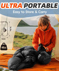 Woman packing Oversized 4 Season Sleeping Bag For Adults And Big And Tall Campers Boxy Fit 86.6 x 32.3 Inch in tent