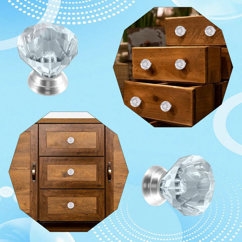 Six Clear Acrylic Diamond Cabinet Knobs Set With Screws Dope Modern Dresser Pull Handles on wood furniture