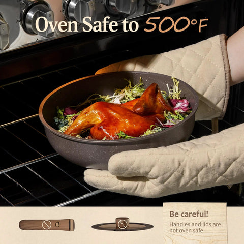 21 Piece Pots And Pans Set With Detachable Handles Nonstick Cookware Induction Compatible Oven Safe showing chicken being roasted