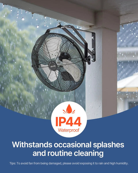 Beefy 14 Inch Industrial Wall Mount Fan With High Velocity Airflow 2473 CFM IP44 Waterproof Outdoor Wall Fan With Aluminum Blades