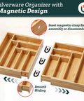 Expandable Magnetic Connected 13 Slot Silverware Drawer Organizer With Adjustable Length From 21 To 37.4 Inches Bamboo Utensil Tray