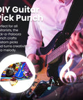 DIY Guitar Picks Punch Mega Pack For Musicians Custom Pick Maker Kit with guitar player background