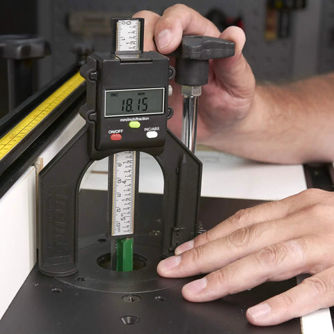 Pro Grade Digital Depth Gauge For Woodworking With 2 23/64 Inch Jaw Opening, Accurate To 0.003 Inch With 0.002 Inch Readout Increments For Precise Rebate And Groove Setup On Fences And Router Bases