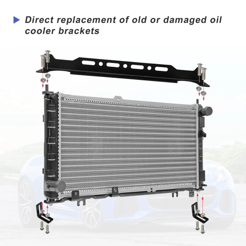 Universal Oil Cooler Mounting Bracket Kit For 330mm Aluminum Alloy Engine Oil Cooler Radiator Adapter, black brackets shown