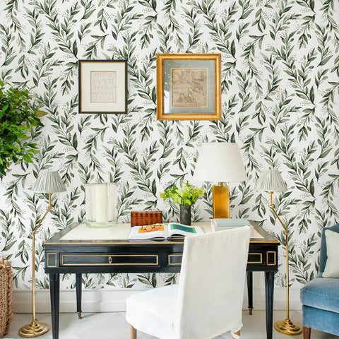 Room with Green Leaf Peel And Stick Wallpaper Olive Leaf Contact Paper 17.7 Inch By 118.1 Inch Ideal For Bathroom And Home Renovation