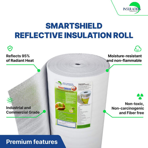 Thick 5mm Foam Core Insulation Roll 48 Inch By 50 Feet Reflective Radiant Barrier That Slashes Heat Transfer R Value Up To 15.7 With One Layer