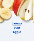Sliced banana, pear, and apple with 'banana pear apple' text, My First Fruits Starter Kit Banana Pear Apple Puree In 2 Ounce Tubs Set Of Six On The Go Baby Food For Travel Busy Parents And Little Taste Explorers.