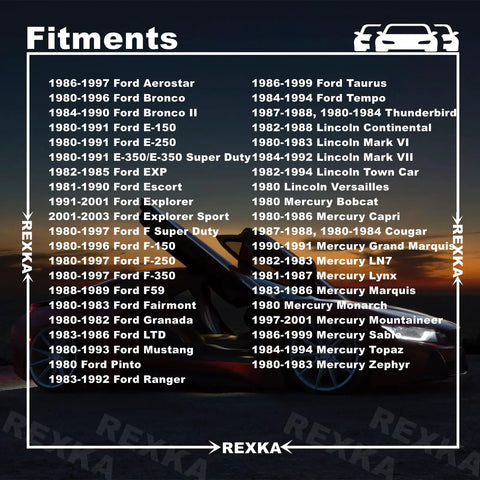 Fitment list for Badass 50 Piece Black Nylon Door Trim Panel Retainer Clips And Interior Fasteners For Ford Lincoln Mercury