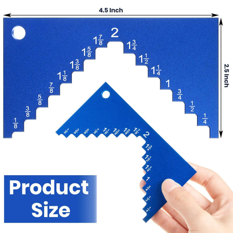Blue Aluminum Table Saw Height Gauge For Router Table with measurements from 1/8 to 2 inches shown, 1/4 inch thick.