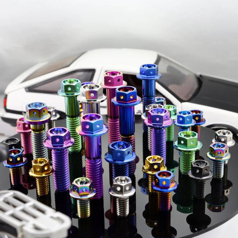 Aviation Grade Built Tough Blue Anodized Gr5 Titanium M8 X 1.25 X 40Mm Hex Flange Head Bolts Cross Drilled Safety Wire Mounts.