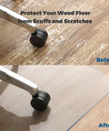 Transparent Hard Floor Chair Mat PVC Office Desk Protector for Wood Tile and Vinyl Floors Scratch Resistant Rolling Chair Mat showing before and after use on wood floor