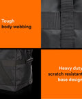 Close-up of 123 Liter 42 Inch Heavy Duty Extra Large Duffle Bag with tough webbing and scratch resistant base.