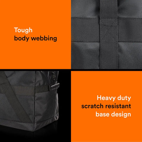 Close-up of 123 Liter 42 Inch Heavy Duty Extra Large Duffle Bag with tough webbing and scratch resistant base.