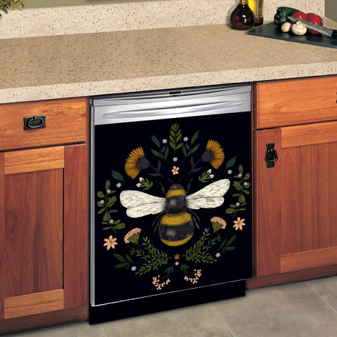 Autumn Bee Dishwasher Cover Magnetic Sticker 23x26 Inch Floral Flower Wasp Decor For Magnetic Panels Kitchen Makeover