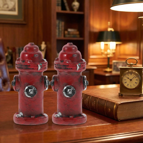 Mini Fire Hydrant Set With Dope Resin Fire Extinguisher Models, 1.77 Inch Tiny Firefighter Statues For Dollhouse Decor on desk