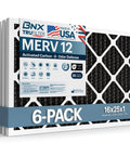 Image of 16x25x1 MERV 12 Odor Defense Air Filter With Activated Carbon For AC Furnace And HVAC Systems Pleated Replacement 6 Pack.