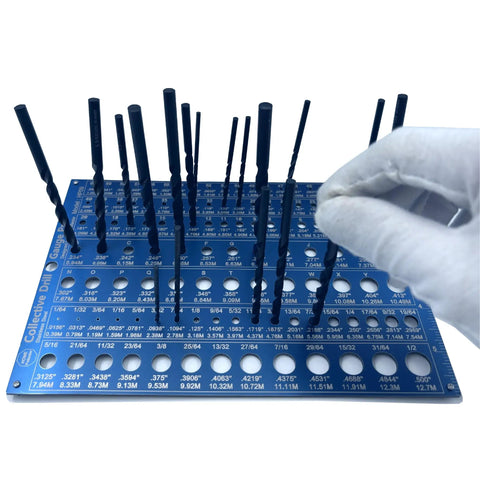 3 In 1 Stainless Steel Drill Bit Gauge Pro With 118 Holes, showing various drill bits inserted, blue PVD laser engraved finish