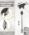 Ceiling Mounted Bike Hoist Rack For Garage Storage, Safe And Easy Lifting With Automatic Locking Brake, Holds Road, Mountain, And Kids Bikes Up To 44lbs, Premium Rope And Hooks For A Secure Ceiling Hanger.