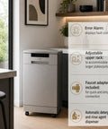 Sick 18 Inch Portable Dishwasher With Energy Star Certified Savings And Genuine Stainless Steel Interior featuring adjustable upper rack in modern kitchen.