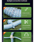 Multiple connection methods for two to four inch corrugated perforated French drain pipe with nonwoven polyester filtration layer.