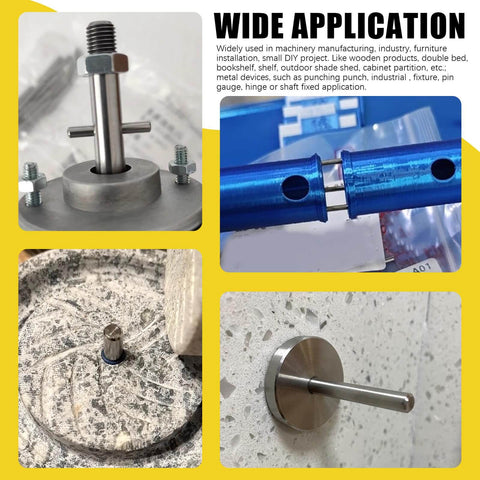Stainless Steel Dowel Pin Kit 110 Piece 22 Sizes M2 M3 M4 M5 Assortment installed in various applications for DIY projects