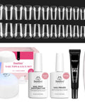 Gel Nail Extension Kit With Short Square Tips And Essentials Like Primer Dehydrator 10 Ml Glue 15 G 576 Half Matte Tips UV Lamp