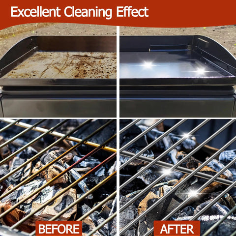 Before and after cleaning with Heavy Duty Griddle Cleaning Brick With Handle 5 Pack Pumice Stone Grill Cleaner For Flat Top