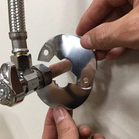 Hinged Split Escutcheons For One Half Inch CTS Pipes In Chrome Finish With Screws Five Eighth Inch OD Pipe Covers Four Pack Easy Installation For Copper And PEX Plumbing Keeps Exposed Pipe Neat And Protected
