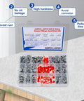 Grease Nipple Fittings Kit with 15 fittings, lubrication connectors, locking caps in storage box for industrial machinery use.