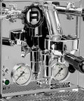 Front view of Cinquantotto Dual Boiler Espresso Machine With PID Touchscreen And Auto On Timer Stainless Steel Finish